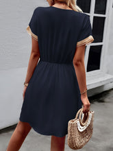 Devine Contrast Trim V-Neck Short Sleeve Mini Dress OutfitFlow